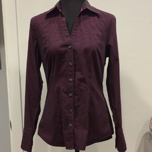 Express Black With Pink polkadot Fitted Button-Down Shirt